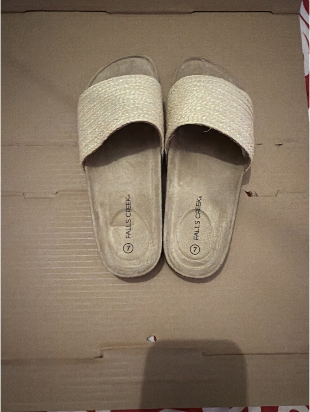 Women's Slide Sandals Size 7 Tan Open Toe Comfort Slip On Shoe Falls Creek
